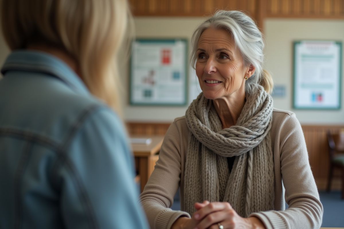 Femme discutant avec une assistante sociale au centre communautaire