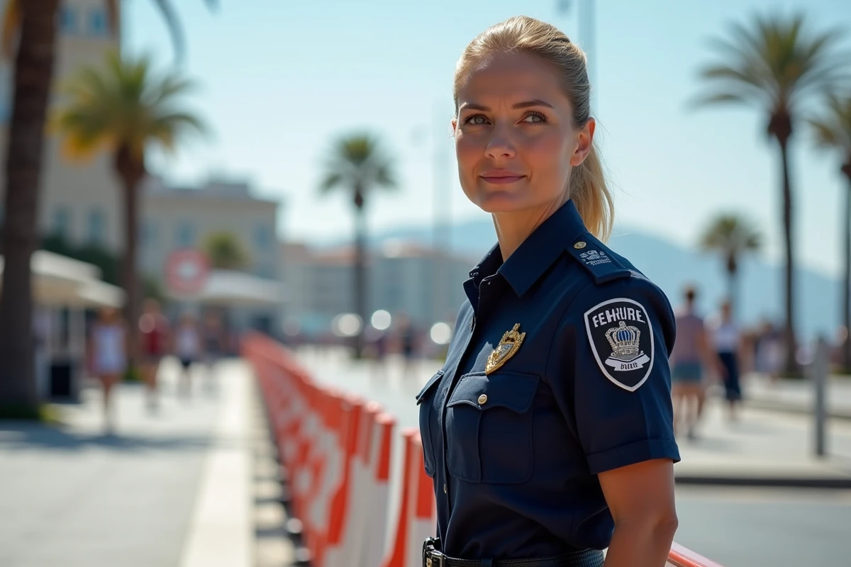 Agent de securite femme en uniforme a Cannes