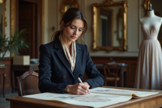 Femme élégante dans un atelier de mode parisien