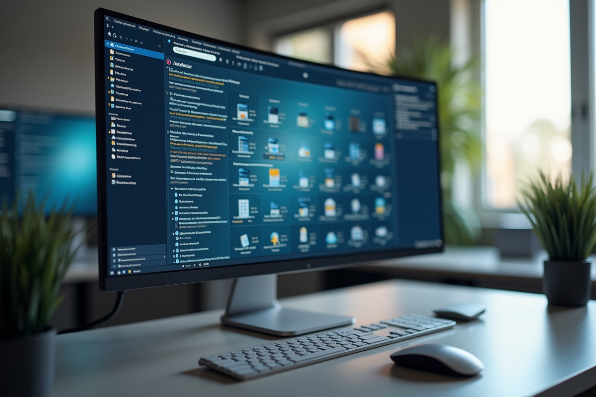 Bureau moderne avec ordinateur et dossiers numériques