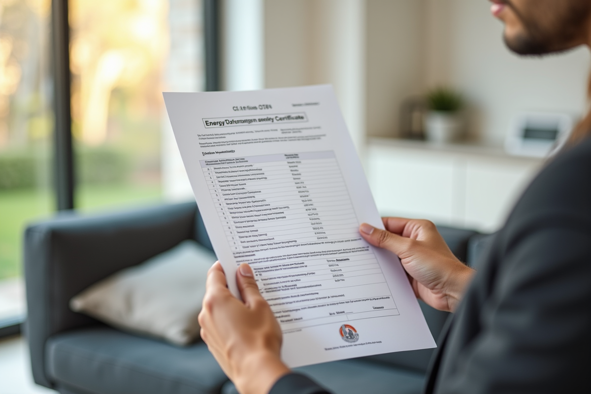 Professionnel tenant un certificat DPE dans un salon lumineux