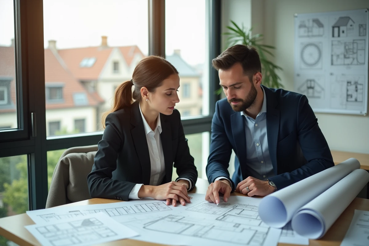 Femme d affaires et collègue étudient plans énergie