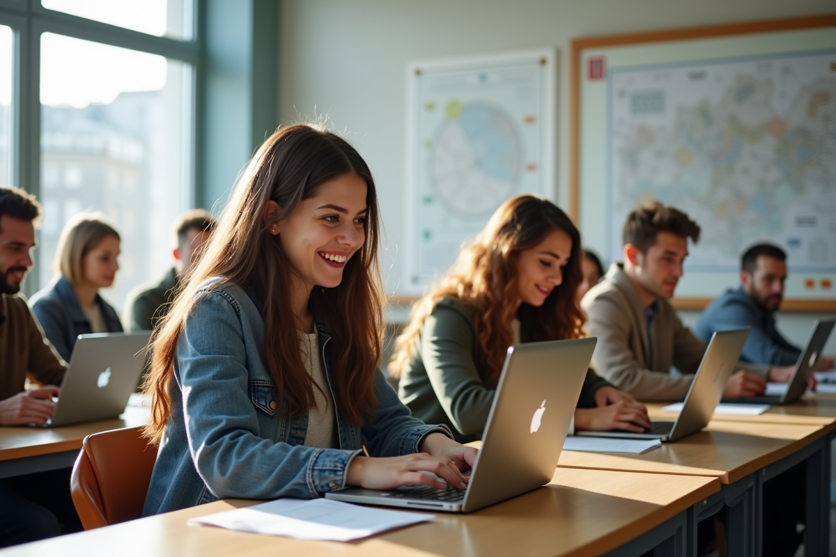Groupe d'étudiants universitaires à La Rochelle en classe