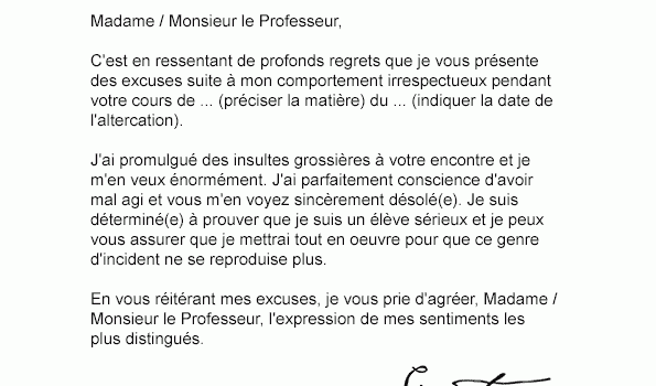 comment rédiger une lettre d'excuse à son professeur
