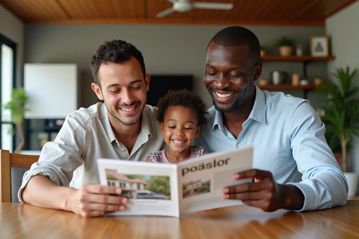 Famille mauricienne discutant de projets immobiliers à la maison