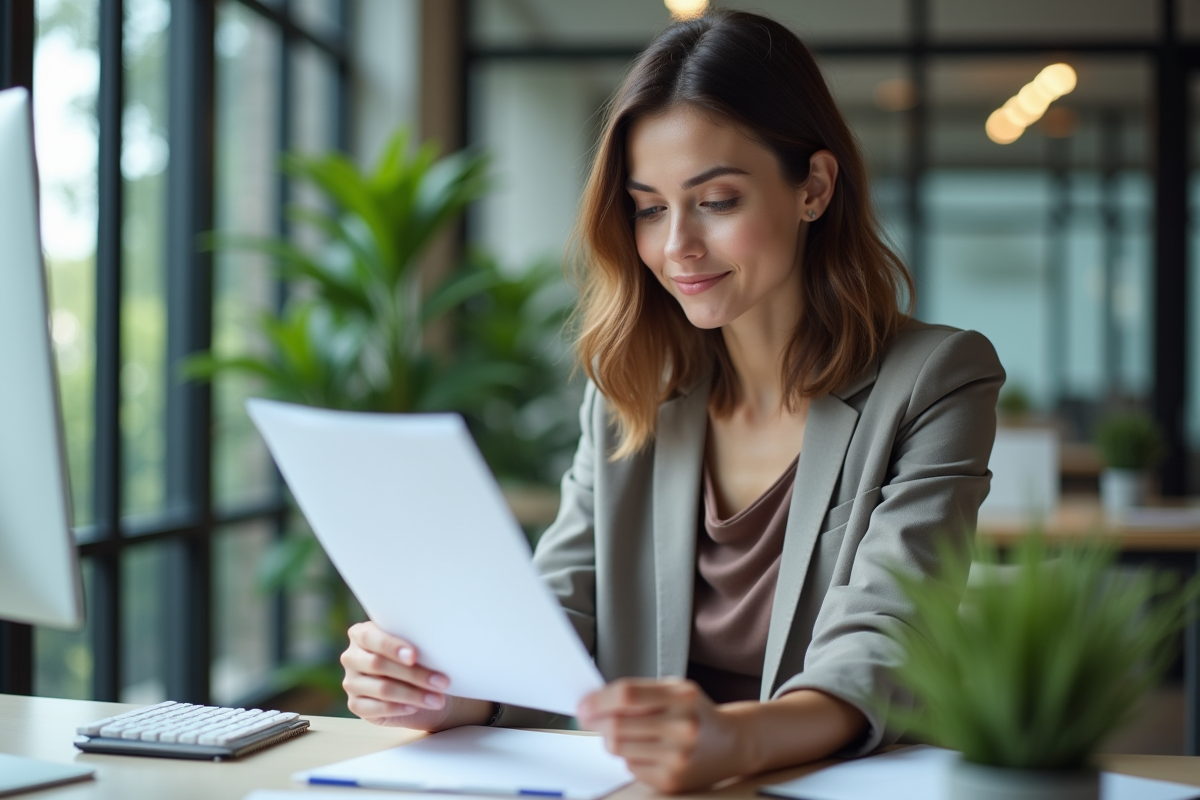 Femme en travail de bureau attentif dans un espace moderne