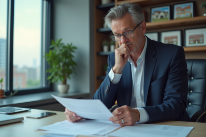 Homme d'affaires étudiant un contrat immobilier au bureau
