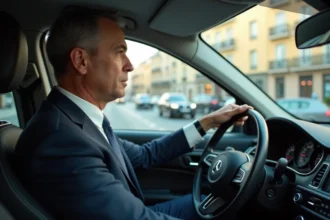 Homme d'affaires français dans une voiture à Paris