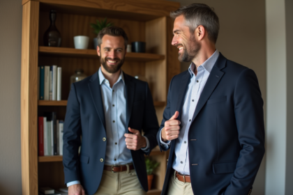 Homme en blazer bleu dans un salon moderne