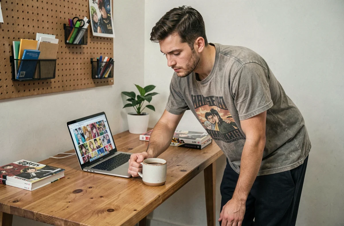 Jeune homme consultant des scans en ligne sur son ordinateur portable dans un bureau à domicile
