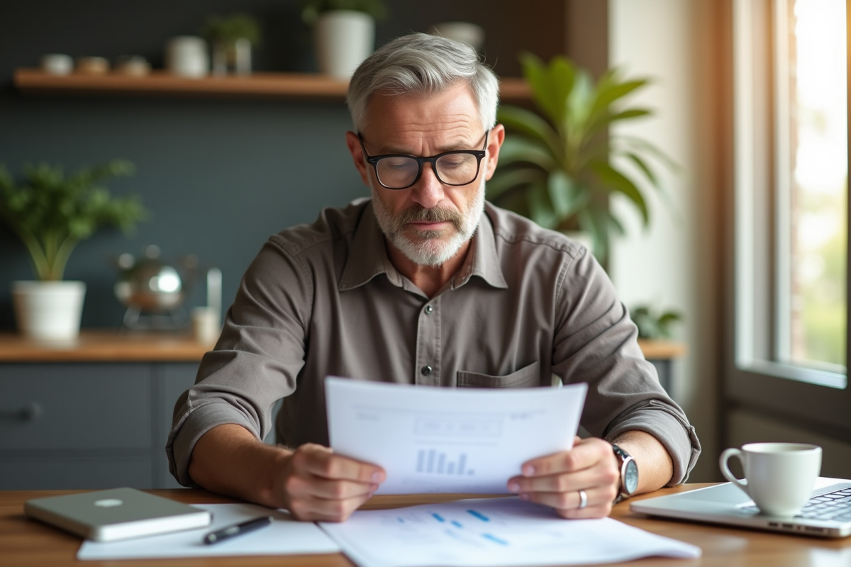 Personne confiante lisant des documents financiers à la maison