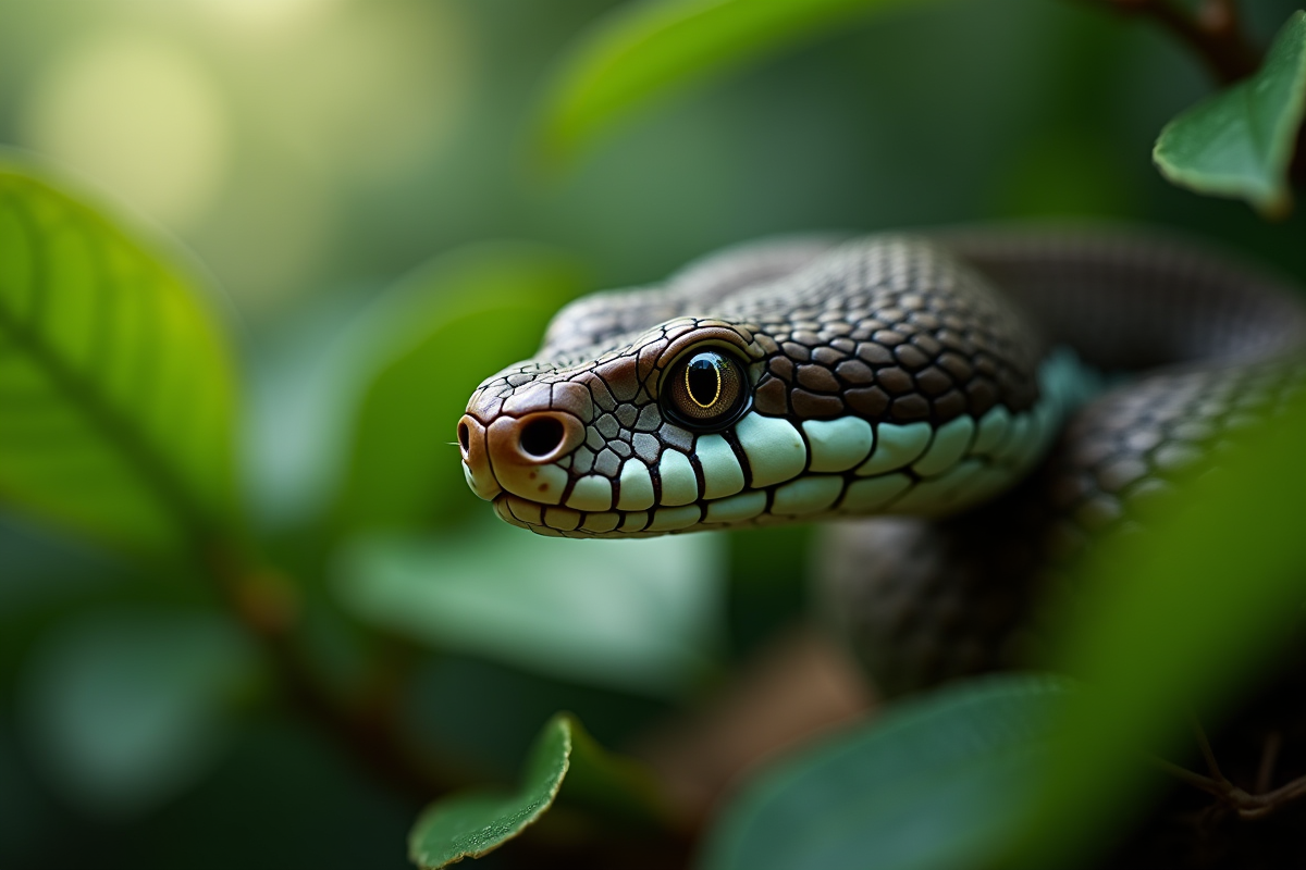 Détail de la tête de serpent en gros plan