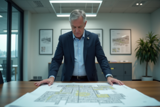 Urbaniste en réunion avec plans de ville