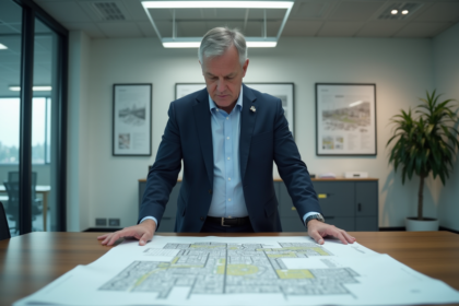 Urbaniste en réunion avec plans de ville